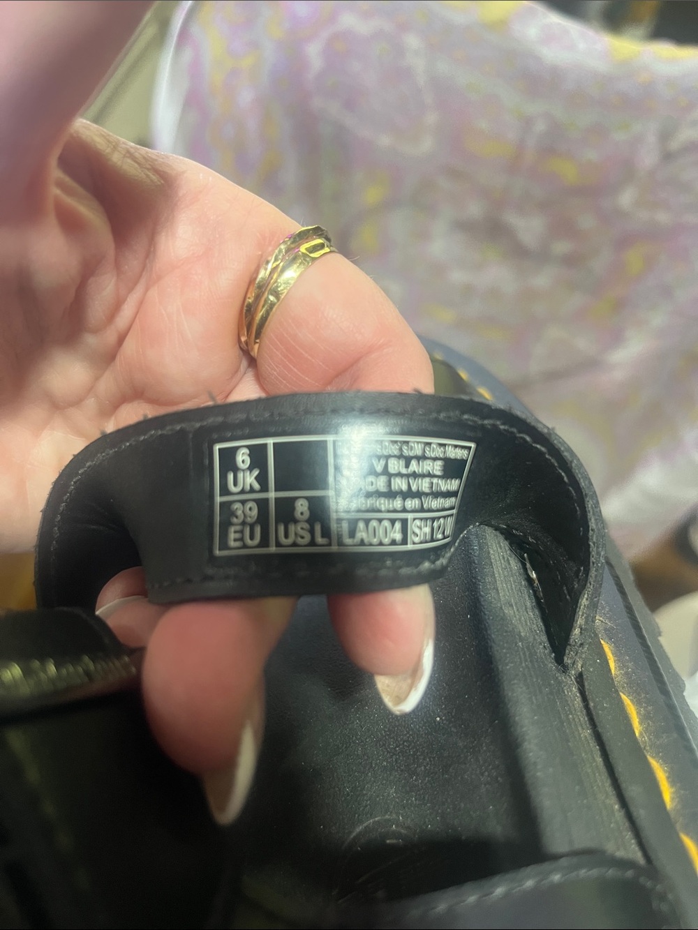 Dr. Martens Black Leather Sandals with Yellow Heel Loop - Picture 4 of 5